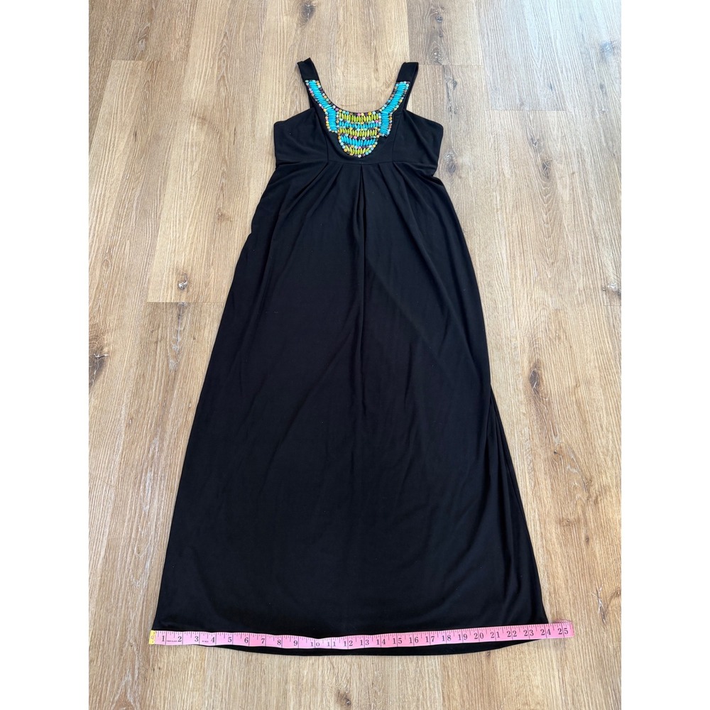 Cato Maxi Dress Women S Black‎ Beaded Bib Neckline Boho Sleeveless Jersey Gown - Picture 5 of 9